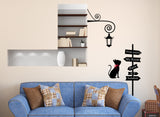 Cat and Lamp in Black with City Board Living Room Art Decal