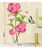 Flower Valentine Day Lovely Roses in Pink with Buds Butterfly Big Size Bedroom Vinyl