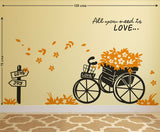 Floral Bicycle Quote All You Need is Love in Garden Living Room Vinyl