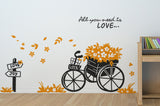 Floral Bicycle Quote All You Need is Love in Garden Living Room Vinyl