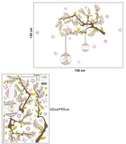 Flowers and Cages on Branches Sofa Backdrop Art with Leaves and Birds
