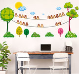 Green Trees Round with Birds on String Garden Landscape Vinyl