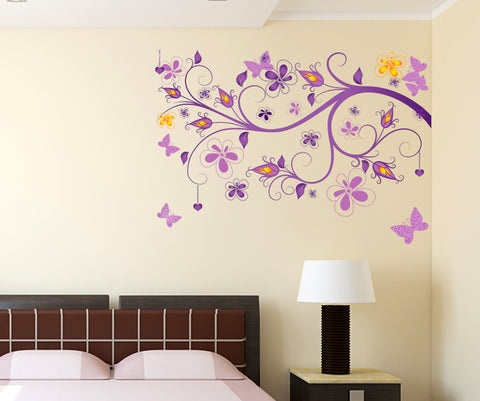 Floral Vine Purple Beautiful Decorative Decal for Home Office and Living Room