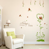 Green Vine Leaves and Birds with Always Love You wall Quote