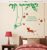 Cat Around the Swing with Wall Quote Home and Living Room Design Decal