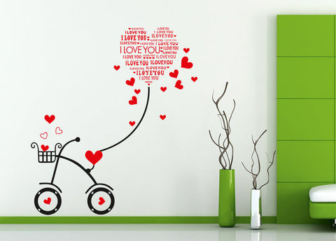 Heart-shaped I Love You Kids Room Bicycle with String Decal Cute