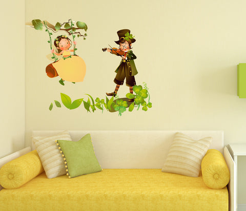 Kids Room Baby Girl Swinging in Garden with Boy Playing Violin Nursery Room Theme Decor