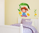 Nursery Room Cute Little Baby Girl Under Leaf Sweet Bird Kids Room Vinyl