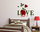 LOVE Word and Red Rose Valentine's Day Bedroom Decal