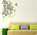 Branches with Leaves Flowers and Bird Home Wall Art Vinyl