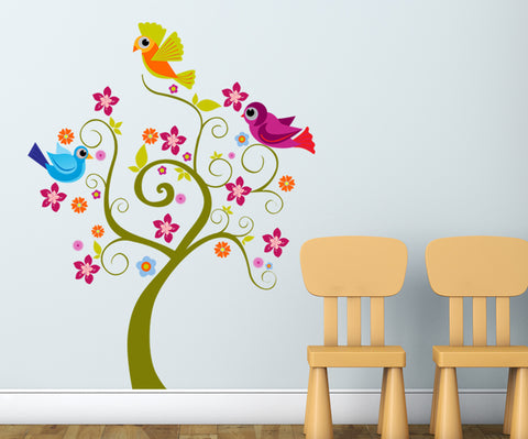 Tree with Cute Birds Colourful Design for Kids Room Baby Room Decor