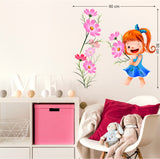 Girls Room Decal Cute Baby with Cosmos Flowers Pink Kids Room Design