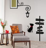 Cat and Lamp in Black with City Board Living Room Art Decal