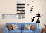 Cat and Lamp in Black with City Board Living Room Art Decal