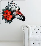 Artistic Zebra with Decorative Flowers Abstract Design Home Decal