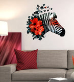 Artistic Zebra with Decorative Flowers Abstract Design Home Decal