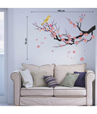 Flowers Pink Branch for Living Room Decoration with Cute Bird Vinyl