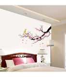 Flowers Pink Branch for Living Room Decoration with Cute Bird Vinyl