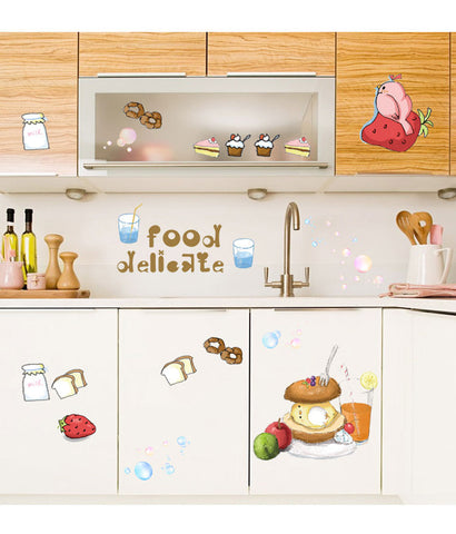 Kitchen Cabinet Decor Fruits Food Burger and Drinks Vinyl