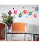 Flowers Pink and Blue with Butterflies for Living Room Backdrop Decor Vinyl