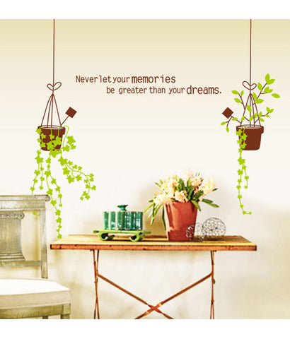 DIY Green Vine Flower Pots and Memories Wall Quote Vinyl