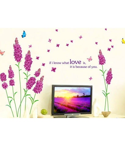 Flowers Designs Purple Hydrangea Blowing with Love Quote and Colourful Butterflies