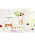 Baby Room Decor Garden Nursery Kids Theme Girl Swinging on Branch with Cute Cats