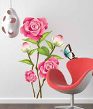 Flower Valentine Day Lovely Roses in Pink with Buds Butterfly Big Size Bedroom Vinyl