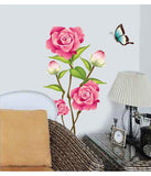 Flower Valentine Day Lovely Roses in Pink with Buds Butterfly Big Size Bedroom Vinyl