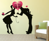 Kissing Couple Silhouette and Heart Balloon Romantic Valentine's Days Gifts Bedroom Design Vinyl