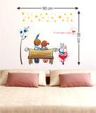 Cute Cartoon Kids in Love on Valentine's Day Under a Star Light Night with Teddy Bear