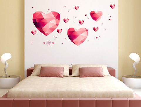 Hearts in Pink Bedroom Headboard Decoration Art Decal