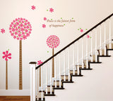 Flowers in Pink Pandora Blowing Leaves with Peach and Happiness Quote Living Room