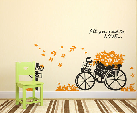 Floral Bicycle Quote All You Need is Love in Garden Living Room Vinyl