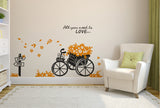 Floral Bicycle Quote All You Need is Love in Garden Living Room Vinyl