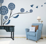 Tree in Round Shape Blue Colour Home Modern Art Vinyl with Birds