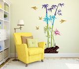 Bamboo Trees Colorful with Rocks and Birds Jungle Scenery For Staircase Wall Living Room