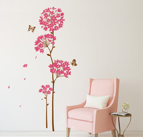 Flowers Pink Dandelion Large Size Vinyl Wall Decal for Home