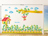 Border Design for Kids Baby Room Cartoon Plants Post and Branch with Hanging Lamp PVC Vinyl