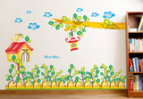 Border Design for Kids Baby Room Cartoon Plants Post and Branch with Hanging Lamp PVC Vinyl