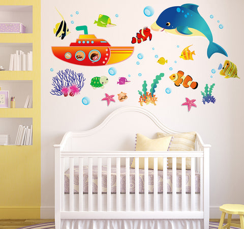 Nursery Baby Room Cute Fishes Whale Underwater Creatures Decoration Vinyl