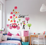 Flowers Cart and Roses Design Love Couple Marry Me Bedroom Design Vinyl