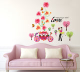 Flowers Cart and Roses Design Love Couple Marry Me Bedroom Design Vinyl