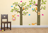 Trees in Jungle Nursery School Theme Decor with Owls and Squirrels