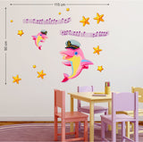 Baby Room Kids Decor Cute Dolphins in Pink with Stars Peel and Stick Decal