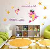 Baby Room Kids Decor Cute Dolphins in Pink with Stars Peel and Stick Decal