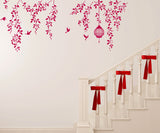 Border Design Bedroom Hanging Vines with Cage and Birds Staircase Design in Lovely Pink