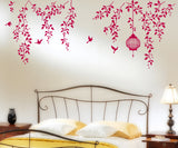 Border Design Bedroom Hanging Vines with Cage and Birds Staircase Design in Lovely Pink