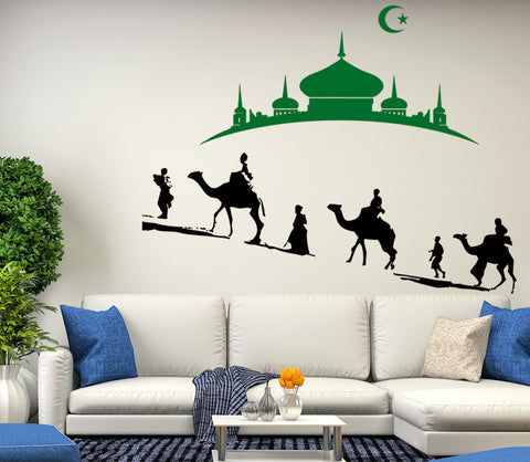 Islamic Mosque Decal with Camels Muslim Arab Art Living Room Design