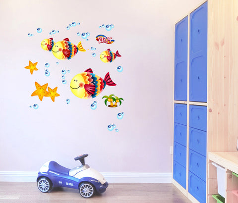 Baby Room Crib Background Design Cute Colorful Fishes with Bubbles Cradle Decor